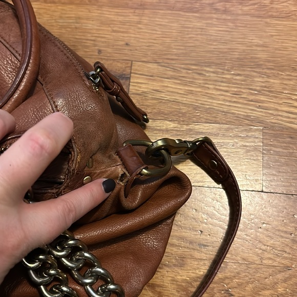 Sabina Fold Over Chain Metal Leather Brown Crossbody Boho Purse Bag Retro - Picture 12 of 13